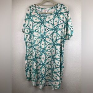 LuLaRoe Mitzi Teal Cream  Floral Tunic Dress Size 3XL